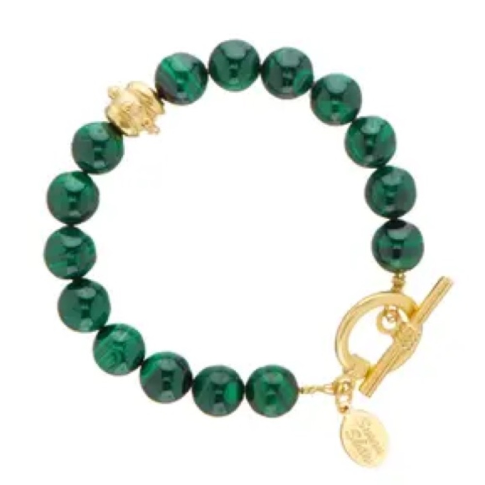 Green Beaded Bracelet with Gold Toggle